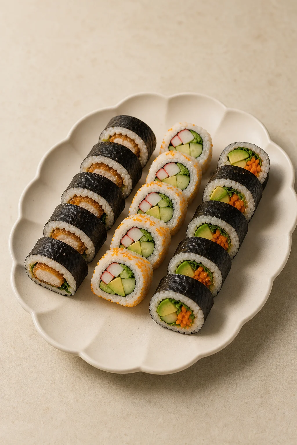 Maki sushi rolls on white plate